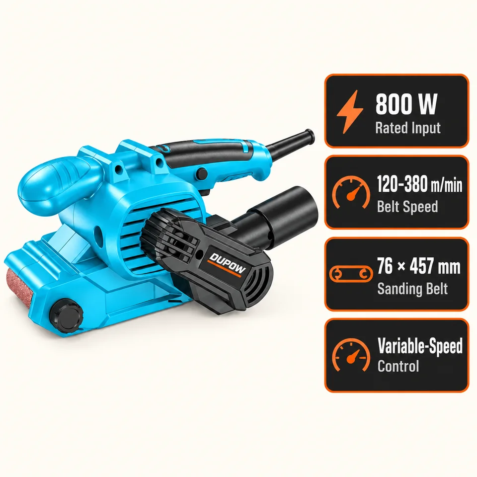 800W Variable-Speed 76 × 457 mm Belt Sander — Performance and specification reference