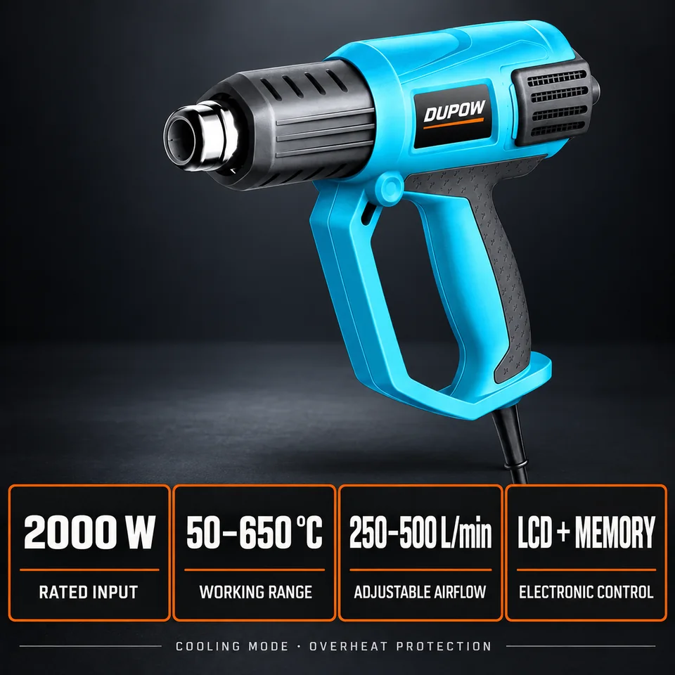 2000W LCD Variable-Temperature Heat Gun — Performance and specification reference