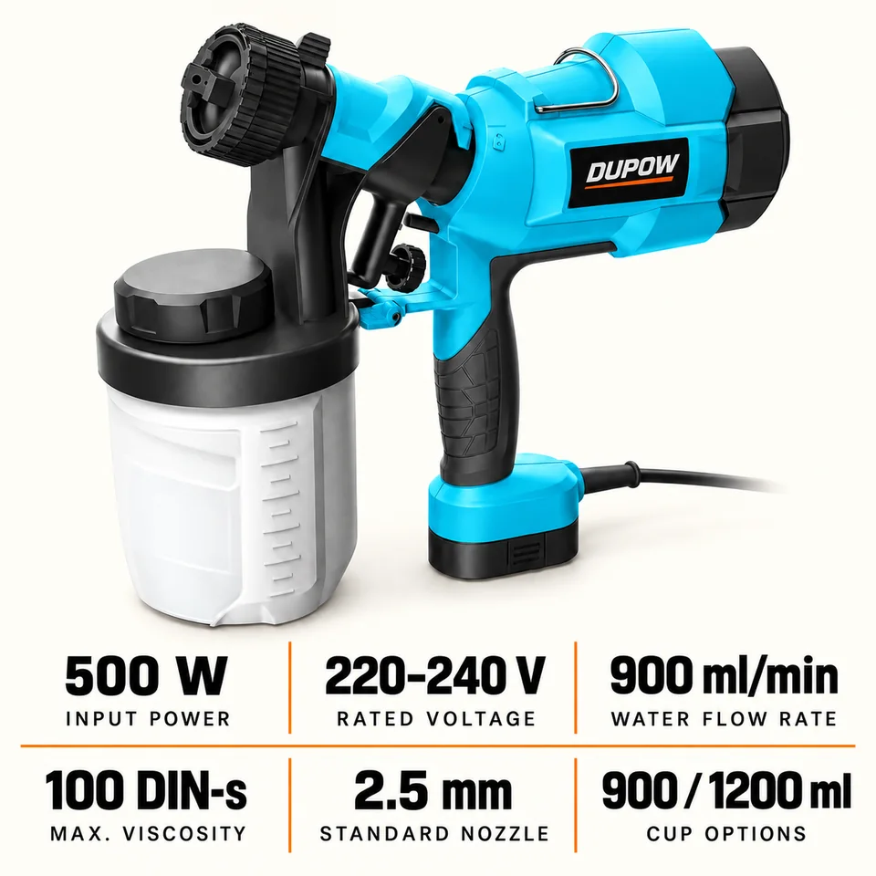 500W 900/1200 ml HVLP Paint Sprayer — Performance and specification reference