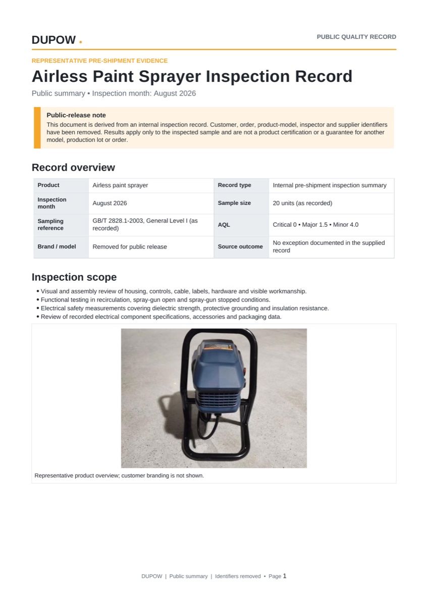 First page preview of the public Airless Paint Sprayer Inspection Record