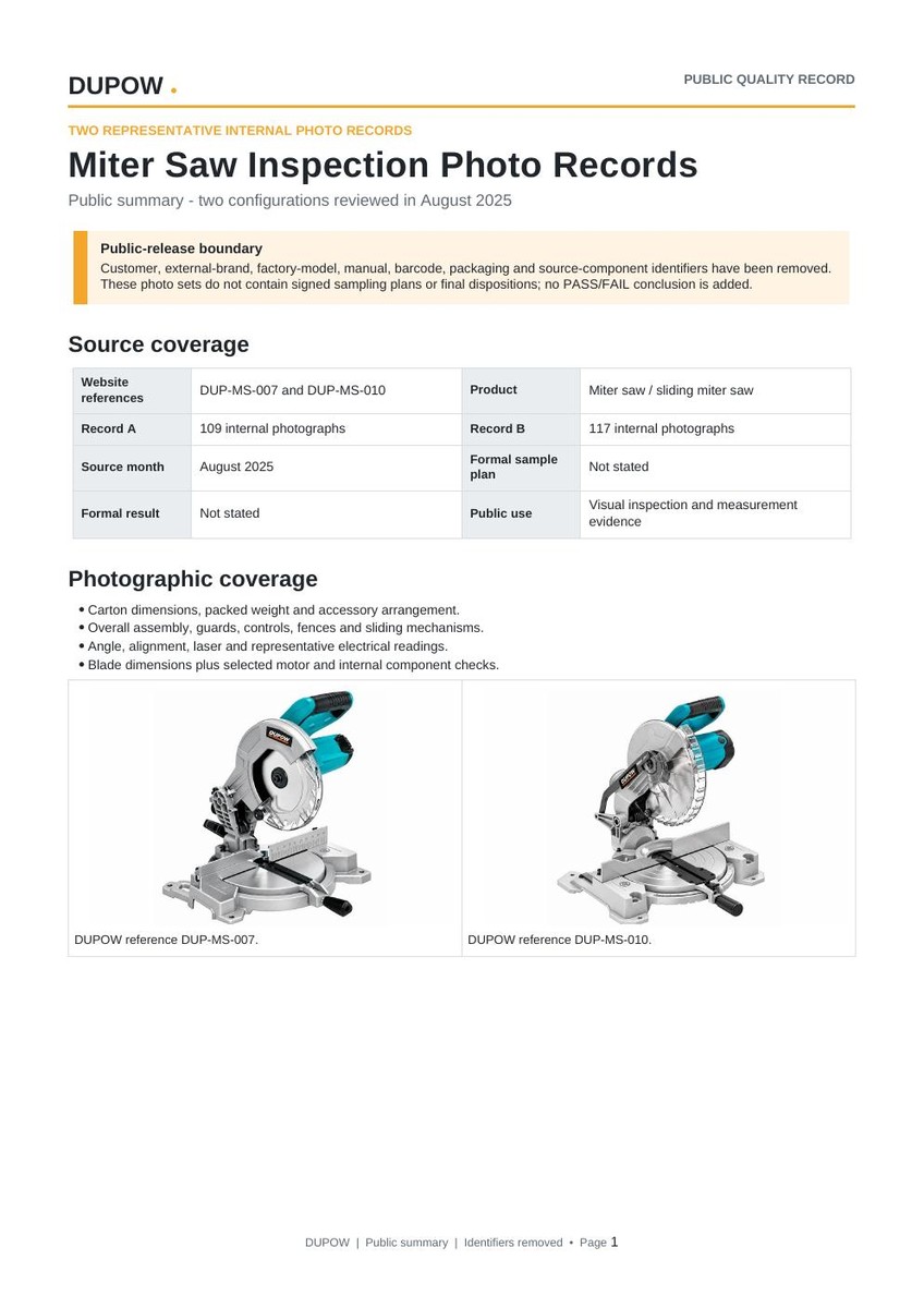First page preview of the public Miter Saw Inspection Photo Records